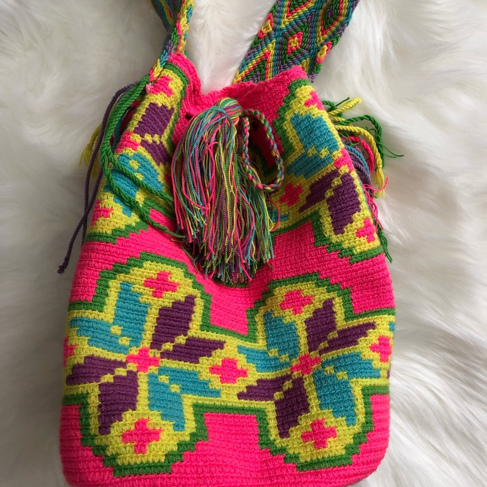 Bright colors crotchet Mochila bag.